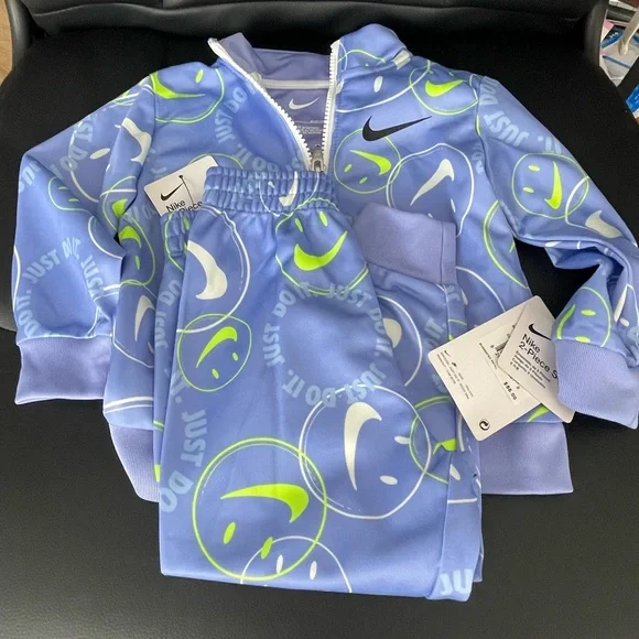 Nike Kids Pajama Set in Blue with Smiley Faces - Picture 3 of 3
